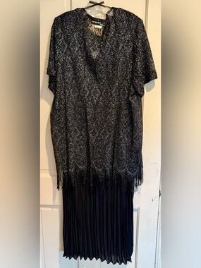 Sharade Nites Vintage Black Beaded Sequin Fringe Cocktail/Evening Dress